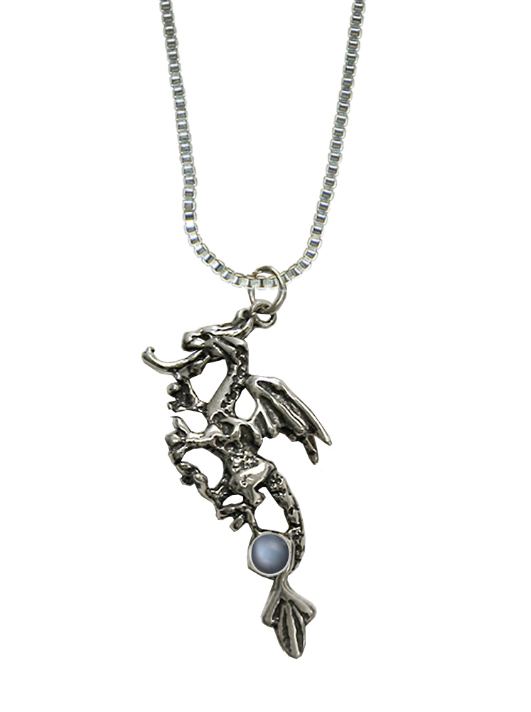Sterling Silver Rampant Dragon Pendant With Grey Moonstone